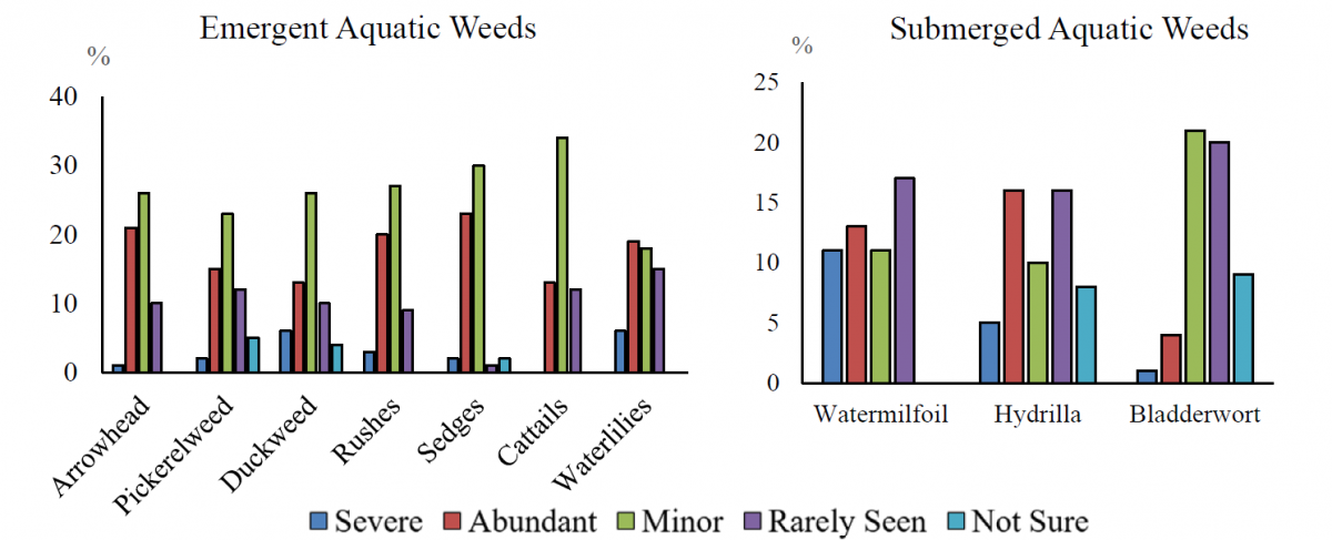 Estimations of prevalence of infestation of emergent and submerged aquatic weeds by MA cranberry growers in 2020.
