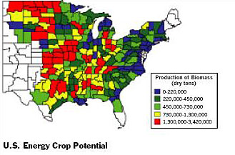 Figure 1. US Biomass Energy Potential from: Daniel G. De La Torre et al. The Economic Impacts of Bioenergy Crop Production in U.S. Agriculture, 1999.
