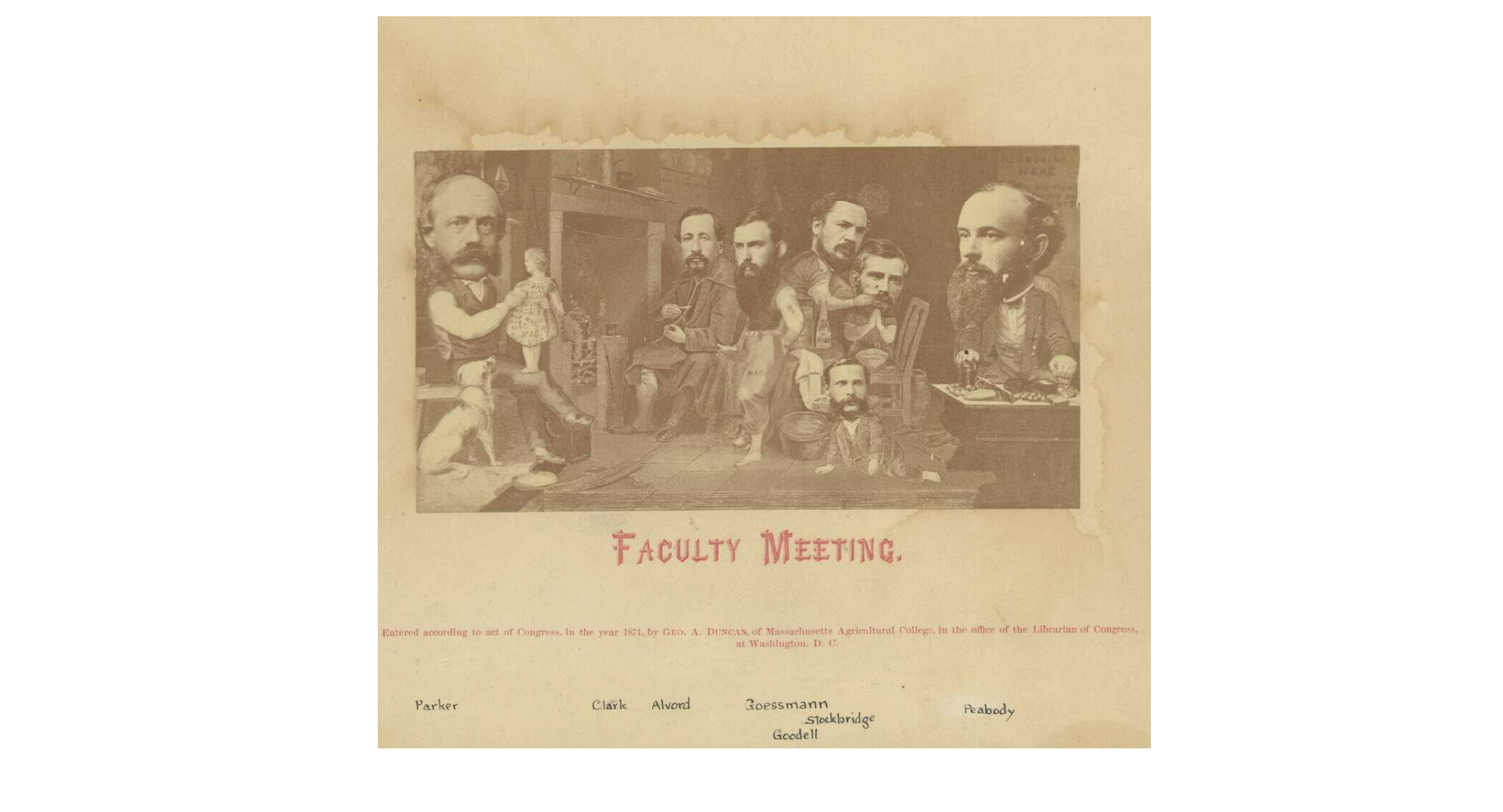 Novelty photo of faculty meeting, 1871