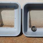 The two sieves that help remove extra leaf litter, branches, pine cones, and so on. The sieve on the left is 0.25 inch mesh, the sieve on the right is standard window screening. (The smaller mesh is optional, but does result in a cleaner sample to inspect.)