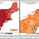 FIGURE	7: ABOVE‐AVERAGE	TEMPERATURES	FROM	OCTOBER	THROUGH	DECEMBER	(LEFT)	THAT	WERE	 PARTICULARLY	PRONOUNCED	IN	THE	MONTH	OF	DECEMBER	ALONE	(RIGHT).	