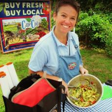 Sue Borque offers cooking demonstration at Farmers Market. Photo credit Rebecca Westgate
