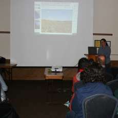 Professor Christine Hatch teaches students about MA floods and drought