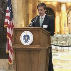 4-Her Nicholas Ryan, of Cohasset, addressed the crowd at Agriculture Day