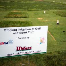 Photo of a research plot used to assess water use of recreational turf at the Joseph Troll Turf Research Center 