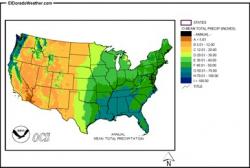 Figure 1. Annual rainfall for the Continental United States. (Source: https://www.eldoradoweather.com/)