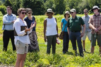 Vegetable Extension Educator Sue Scheufele gives a field presentation at the UMass Research Farm. Photo: S. Thomas