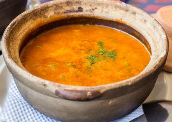 bowl of red lentil curry soup