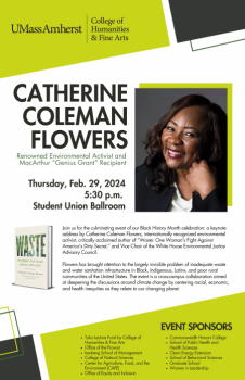 Photo of Catherine Coleman Flowers with announcement of event