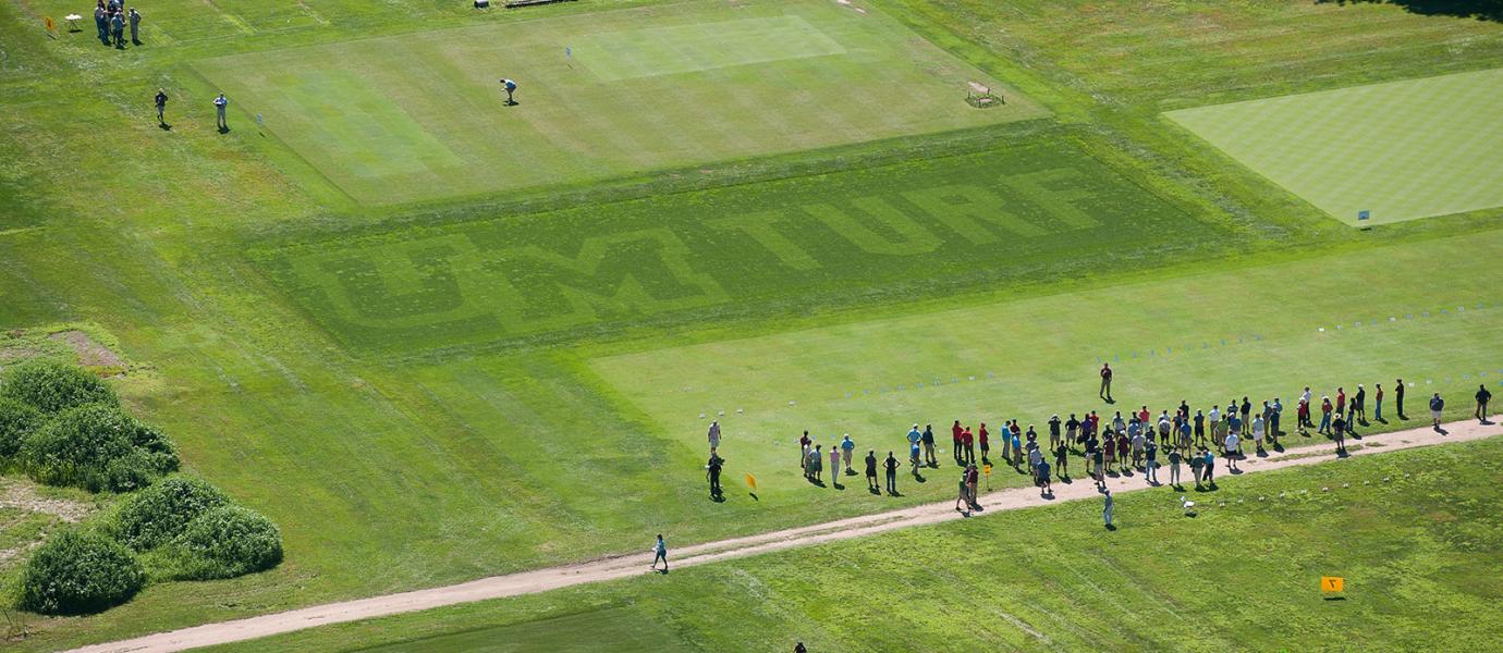 Aerial view of ‘UMTurf’ display plot at the Joseph Troll Turf Research Center (photo by Ben Barnhart).