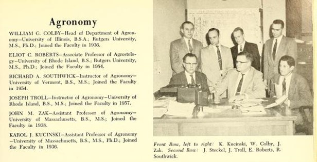 Some notable Agronomy faculty from 1958 including turf Professors Joe Troll and Elliot Roberts.